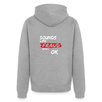 Klingt nach Betrug, aber ok - Unisex Premium Bio Zip Hoodie - Grau meliert - Hinten - Nico (187cm)