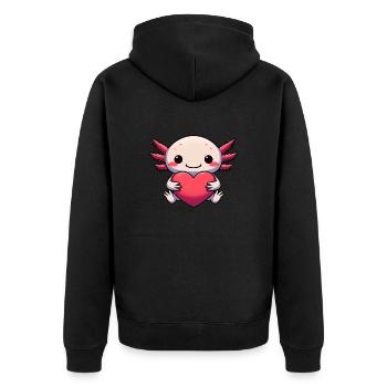 Axolotl Liebe - Verliebt, Freundschaft und - Unisex Premium Bio Zip Hoodie - Schwarz - Hinten - Nico (187cm)