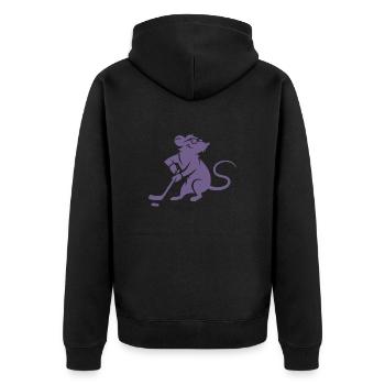 Maus Ratte Eishockey Silhouette Minimalistisch - Unisex Premium Bio Zip Hoodie - Schwarz - Hinten - Nico (187cm)