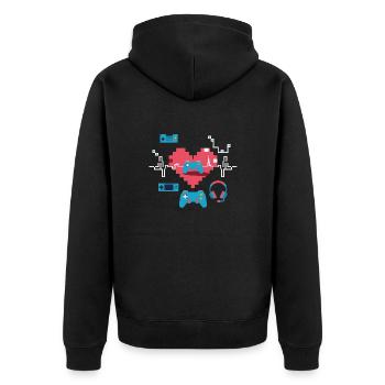 Retro Gaming Heart Gift Idea Heartbeat - Unisex Premium Organic Zip Hoodie - black - Back - Nico (187cm)