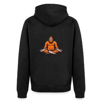 Bigfoot's Meditation: Zen in the Wild - Unisex Premium Bio Zip Hoodie - Schwarz - Hinten - Nico (187cm)