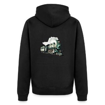 Polygonal Splendour: The Artistic Steam Locomotive - Unisex Premium Organic Zip Hoodie - black - Back - Nico (187cm)