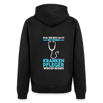 Krankenpflege Pflegekraft Krankenpfleger - Unisex Premium Bio Zip Hoodie - Schwarz - Hinten - Nico (187cm)