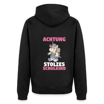 Einhorn Schulkind Schüler Schulanfang Einschulung - Unisex Premium Bio Zip Hoodie - Schwarz - Hinten - Nico (187cm)