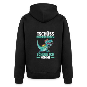 Tschüss Kindergarten Dinosaurier Einschulung Schul - Unisex Premium Bio Zip Hoodie - Schwarz - Hinten - Nico (187cm)