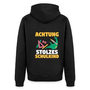 Dinosaurier Schulkind Schüler Schulanfang Einschul - Unisex Premium Bio Zip Hoodie - Schwarz - Hinten - Nico (187cm)