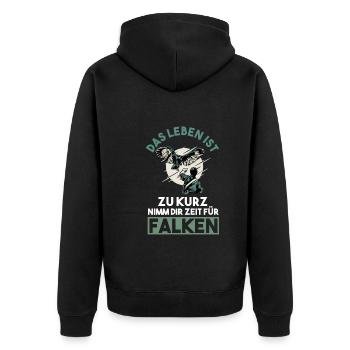 Falkner Falken Falknerei - Unisex Premium Bio Zip Hoodie - Schwarz - Hinten - Nico (187cm)