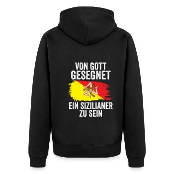 Sicilia Sizilien Sizilianer - Unisex Premium Bio Zip Hoodie - Schwarz - Hinten - Nico (187cm)