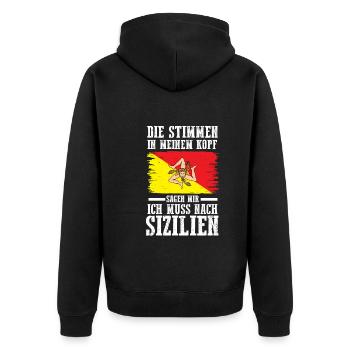 Sicilia Sizilien Sizilianer Sizilianisches - Unisex Premium Bio Zip Hoodie - Schwarz - Hinten - Nico (187cm)