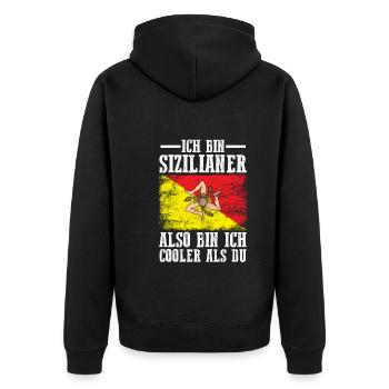 Sicilia Sizilien Sizilianer Sizilianisches - Unisex Premium Bio Zip Hoodie - Schwarz - Hinten - Nico (187cm)