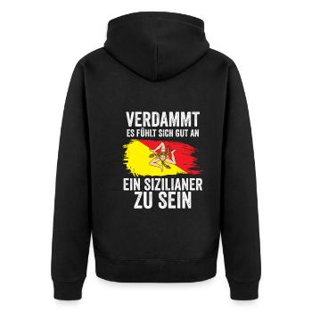 Sicilia Sizilien Sizilianer Sizilianisches - Unisex Premium Bio Zip Hoodie - Schwarz - Hinten - Nico (187cm)