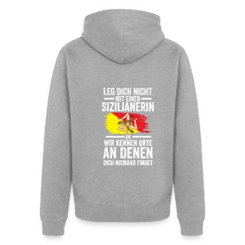 Sicilia Sizilien Sizilianer Sizilianisches - Unisex Premium Bio Zip Hoodie - Grau meliert - Hinten - Nico (187cm)