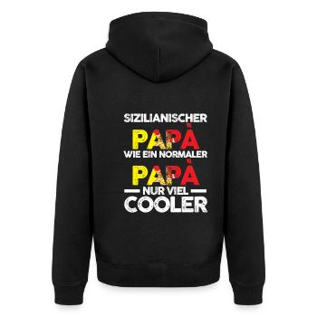 Sizilienischer Papa Sicilia Vater Sizilianer Sizil - Unisex Premium Bio Zip Hoodie - Schwarz - Hinten - Nico (187cm)