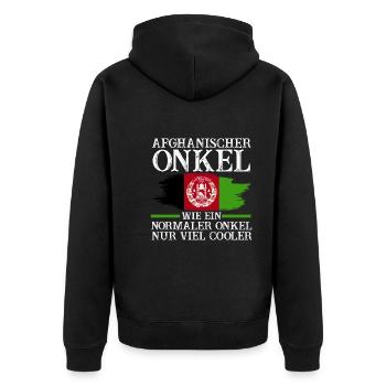 Afghane Onkel Afghanistan - Unisex Premium Bio Zip Hoodie - Schwarz - Hinten - Nico (187cm)