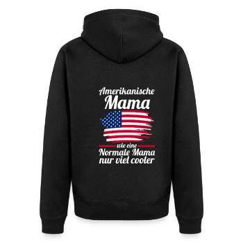 Amerikanerin AmerikanischeMama Amerikaner Mutter U - Unisex Premium Bio Zip Hoodie - Schwarz - Hinten - Nico (187cm)