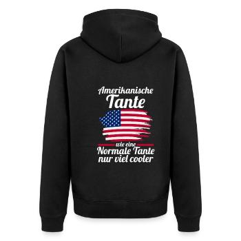USA Amerikanerin Tante Amerikaner - Unisex Premium Bio Zip Hoodie - Schwarz - Hinten - Nico (187cm)