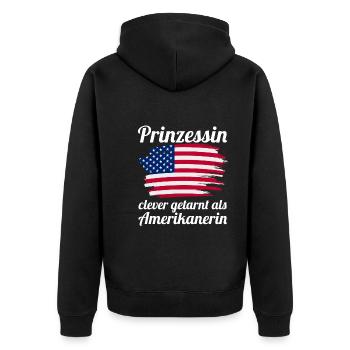 Prinzessin USA Amerika Amerikanisches Amerikaner - Unisex Premium Bio Zip Hoodie - Schwarz - Hinten - Nico (187cm)