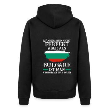 Balkan Bulgarien Bulgare Bulgarisches - Unisex Premium Bio Zip Hoodie - Schwarz - Hinten - Nico (187cm)