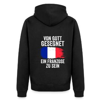Frankreich Franzose Französisches - Unisex Premium Bio Zip Hoodie - Schwarz - Hinten - Nico (187cm)