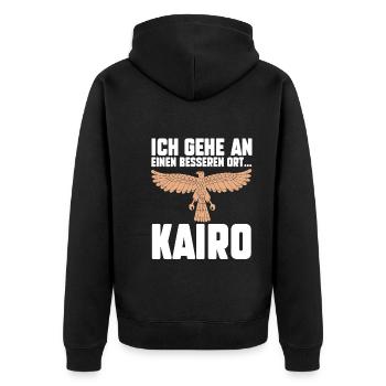 Ich gehe an einen besseren Ort Kairo - Unisex Premium Bio Zip Hoodie - Schwarz - Hinten - Nico (187cm)
