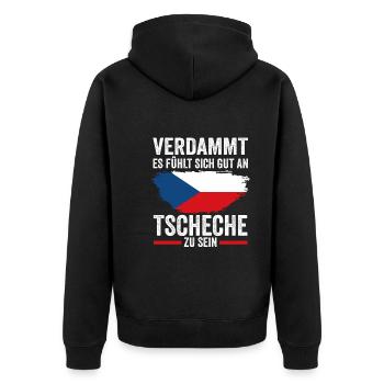 Tschechien Tscheche Tschechisches - Unisex Premium Bio Zip Hoodie - Schwarz - Hinten - Nico (187cm)
