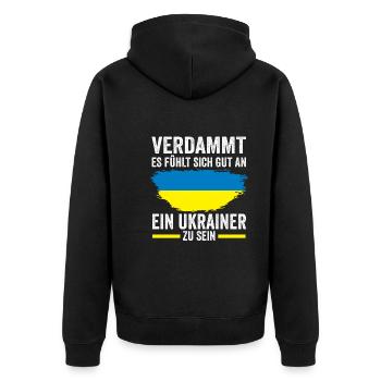Ukraine Ukrainer Ukrainisches - Unisex Premium Bio Zip Hoodie - Schwarz - Hinten - Nico (187cm)