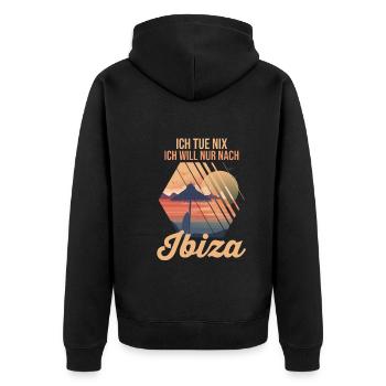 Ich tue nix ich will nur nach Ibiza - Unisex Premium Bio Zip Hoodie - Schwarz - Hinten - Nico (187cm)
