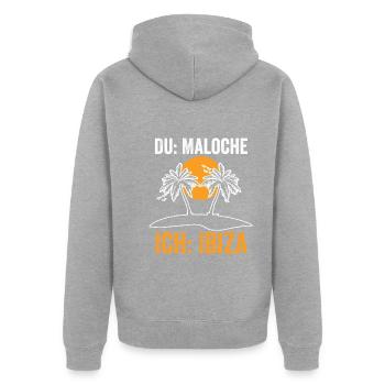Du Maloche ich Ibiza - Unisex Premium Bio Zip Hoodie - Grau meliert - Hinten - Nico (187cm)