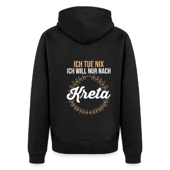Ich tue nix ich will nur nach Kreta - Unisex Premium Bio Zip Hoodie - Schwarz - Hinten - Nico (187cm)