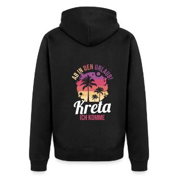 Ab in den Urlaub Kreta ich komme - Unisex Premium Bio Zip Hoodie - Schwarz - Hinten - Nico (187cm)