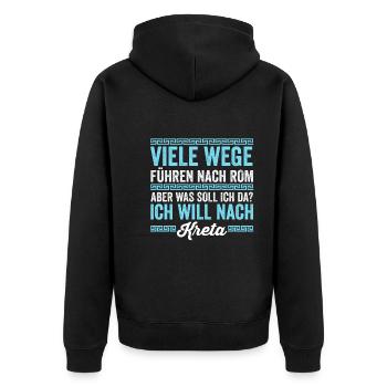 Ich will nach Kreta - Unisex Premium Bio Zip Hoodie - Schwarz - Hinten - Nico (187cm)
