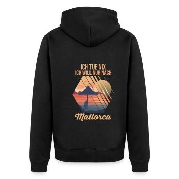 Ich tue nix ich will nur nach Mallorca - Unisex Premium Bio Zip Hoodie - Schwarz - Hinten - Nico (187cm)