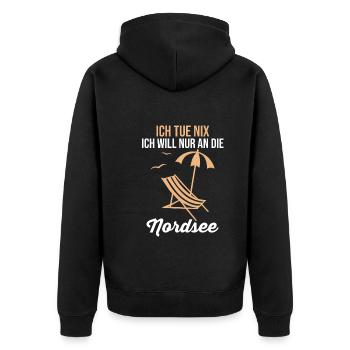 Ich tue nix ich will nur an die Nordsee - Unisex Premium Bio Zip Hoodie - Schwarz - Hinten - Nico (187cm)