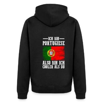 Portugal Portugiese Portugiesisches - Unisex Premium Bio Zip Hoodie - Schwarz - Hinten - Nico (187cm)