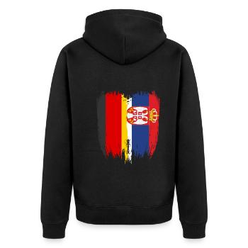 Deutschland Flagge Serbien - Unisex Premium Bio Zip Hoodie - Schwarz - Hinten - Nico (187cm)