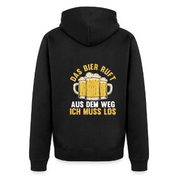 Das Bier ruft aus dem Weg ich muss los - Unisex Premium Bio Zip Hoodie - Schwarz - Hinten - Nico (187cm)