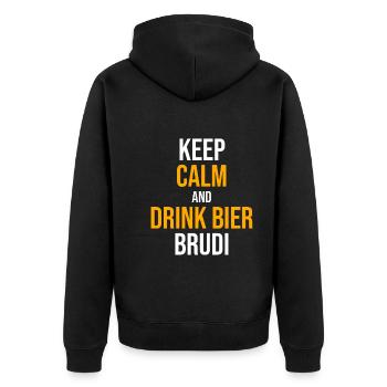 Keep calm and drink Beer Brudi - Unisex Premium Bio Zip Hoodie - Schwarz - Hinten - Nico (187cm)