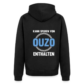 Kann Spuren von Ouzo enthalten - Unisex Premium Bio Zip Hoodie - Schwarz - Hinten - Nico (187cm)