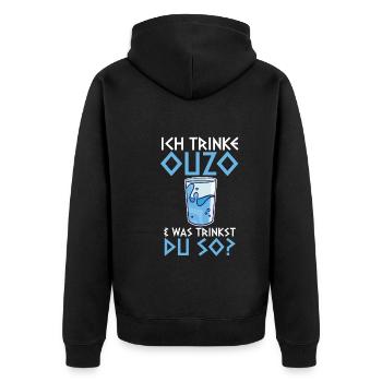Ich trinke Ouzo - Unisex Premium Bio Zip Hoodie - Schwarz - Hinten - Nico (187cm)