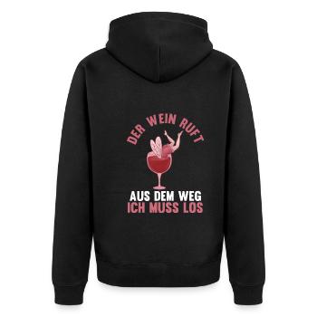 Der Wein ruft aus dem Weg ich muss los - Unisex Premium Bio Zip Hoodie - Schwarz - Hinten - Nico (187cm)
