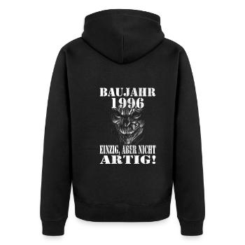 1996 Geburtstag - Unisex Premium Bio Zip Hoodie - Schwarz - Hinten - Nico (187cm)