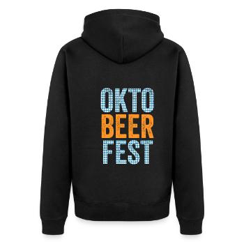 Dirndl Trachten München - Unisex Premium Bio Zip Hoodie - Schwarz - Hinten - Nico (187cm)