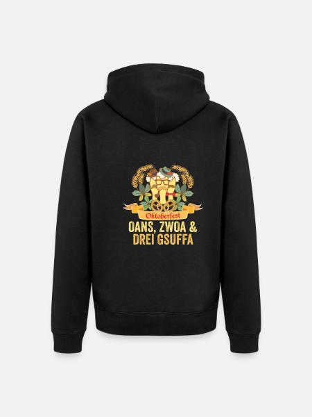 Trachten München Dirndl - Unisex Premium Bio Zip Hoodie - Schwarz