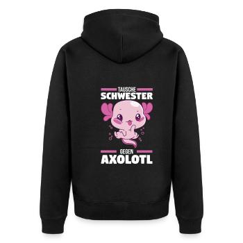 Tausche Schwester gegen Axolotl - Unisex Premium Bio Zip Hoodie - Schwarz - Hinten - Nico (187cm)