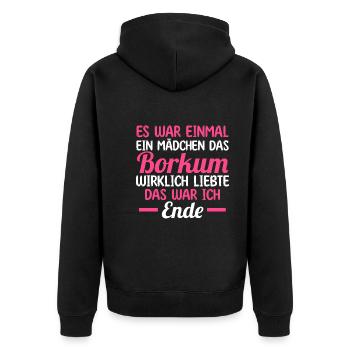 Nordsee Borkum - Unisex Premium Bio Zip Hoodie - Schwarz - Hinten - Nico (187cm)