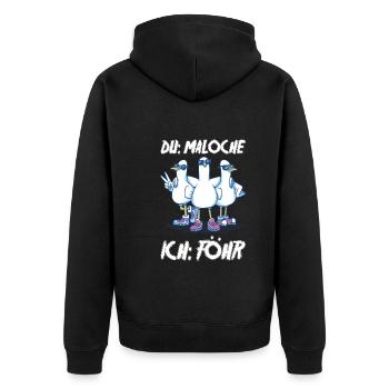 Nordsee Tauben Föhr - Unisex Premium Bio Zip Hoodie - Schwarz - Hinten - Nico (187cm)
