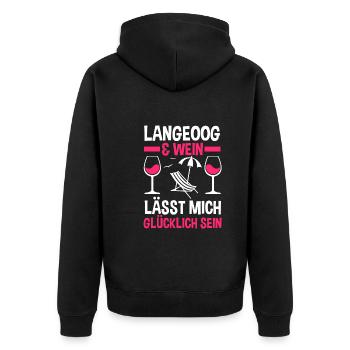 Nordsee Wein Langeoog - Unisex Premium Bio Zip Hoodie - Schwarz - Hinten - Nico (187cm)