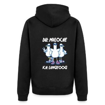 Nordsee Tauben Langeoog - Unisex Premium Bio Zip Hoodie - Schwarz - Hinten - Nico (187cm)