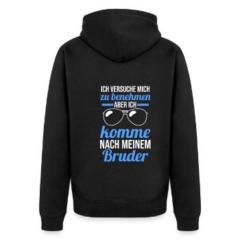 Geschwister Familie Brüder Bruder - Unisex Premium Bio Zip Hoodie - Schwarz - Hinten - Nico (187cm)