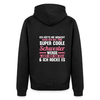Geschwister Familie Schwestern Schwester - Unisex Premium Bio Zip Hoodie - Schwarz - Hinten - Nico (187cm)